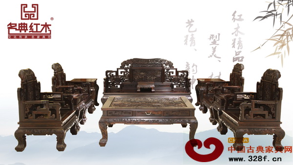 名典红木获奖产品大红酸枝·银丝三国沙发 名典红木获奖产品大红酸枝·银丝三国沙发