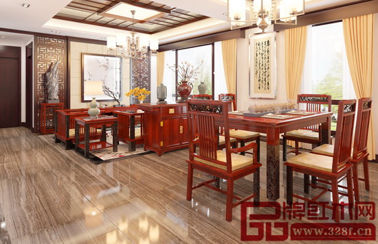 戴为红木东南亚风客厅餐厅图