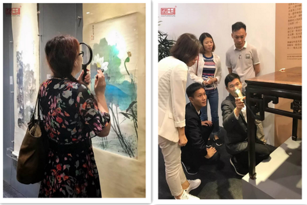 区氏臻品团队在香港“木趣居-家具中的嘉具”展览仔细研究家具