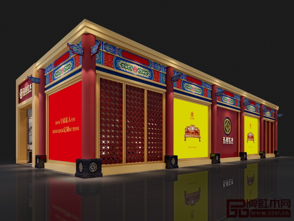 孔连红木2018深圳文博会展馆外景效果图 孔连红木2018深圳文博会展馆外景效果图