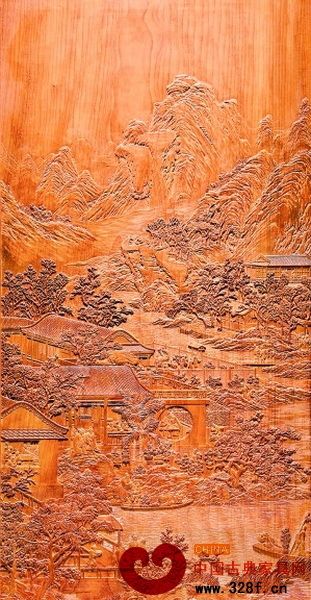 金丝楠薄浮雕《十二月令图·九月》