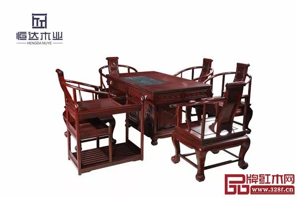 恒达木业:柬埔寨黑酸枝清沁斋1号茶桌 恒达木业:柬埔寨黑酸枝清沁斋1号茶桌