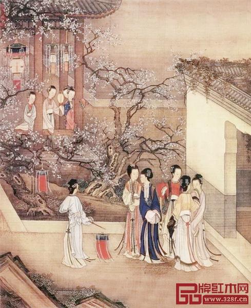 清 陈枚《月下赏梅》 泰和园“当代君子”椅情 清 陈枚《月下赏梅》 泰和园“当代君子”椅情