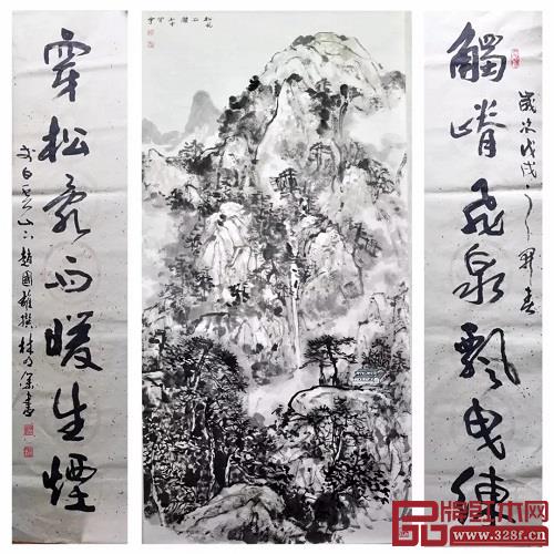 陈开宇《松风石漱》 赵国雄撰联 林明深书 陈开宇《松风石漱》 赵国雄撰联 林明深书