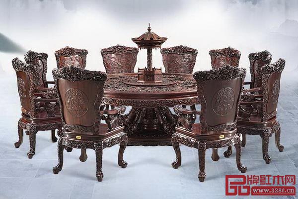 泰和园小叶紫檀百子团圆大餐桌 泰和园小叶紫檀百子团圆大餐桌