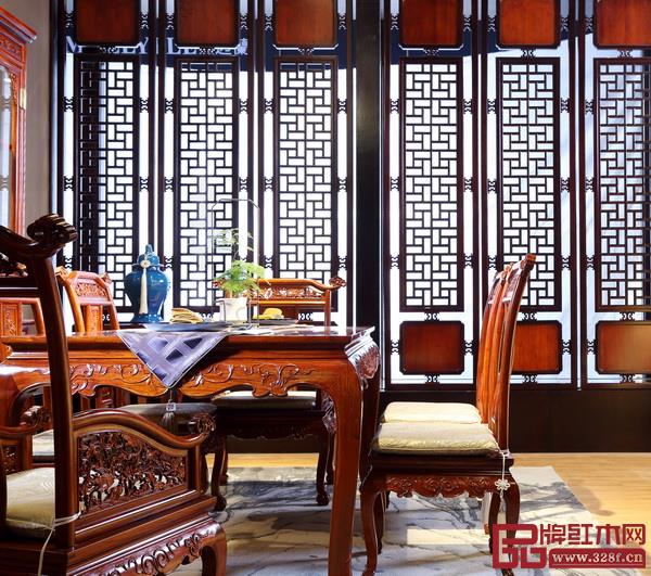 戴为红木缅甸花梨凤戏牡丹餐台 戴为红木缅甸花梨凤戏牡丹餐台