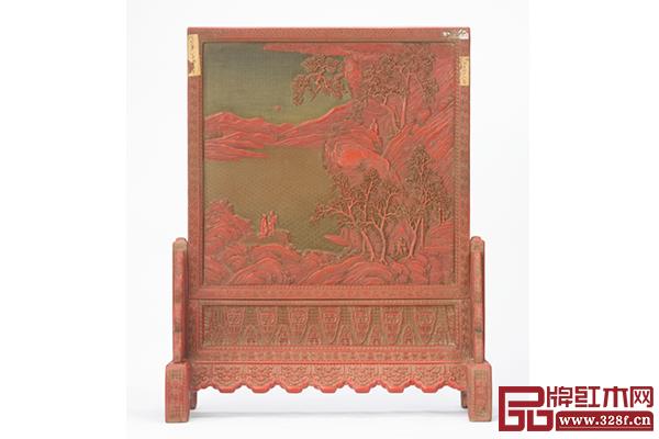 清《剔红山水图插屏》 清《剔红山水图插屏》