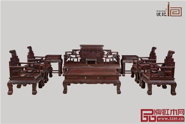 波记家具:印度小叶紫檀卷书沙发11件套 波记家具:印度小叶紫檀卷书沙发11件套