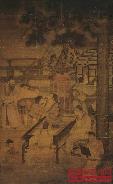 ▲ 南宋·刘松年《唐五学士图》，图中的书柜也是横拉设门